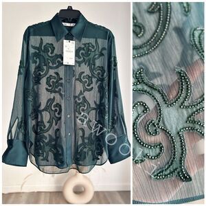 Zara Emerald Green Embroidered Blouse